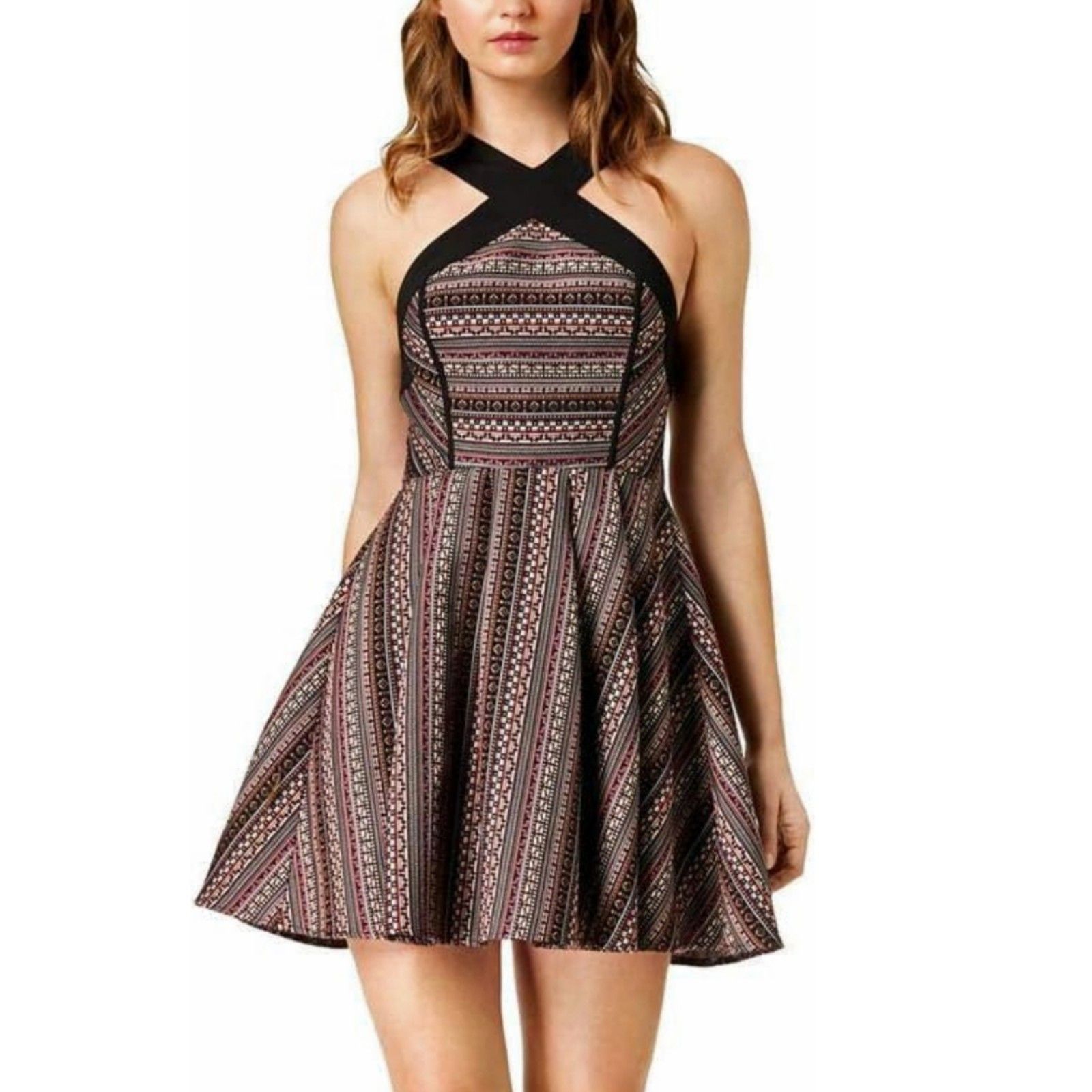 Bcbgeneration Crisscross Jacquard Fit & Flare Halter Mini Dress - 12 Nwot
